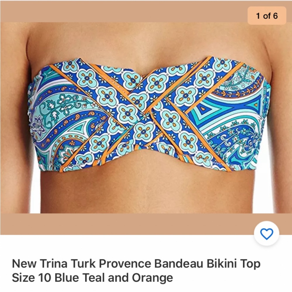 Trina Turk Provence Paisley Bandeau Bikini Top and Bottom Size 10.  NWOT